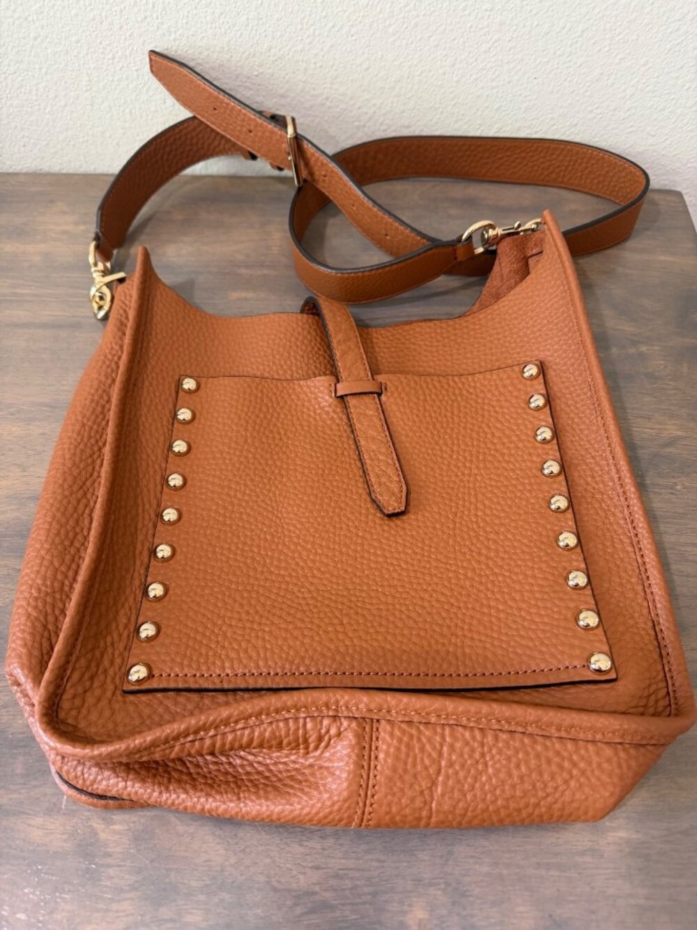 Rebecca Minkoff Brown Pebbled Leather Studded Crossbody Shoulder Bag Purse Excel